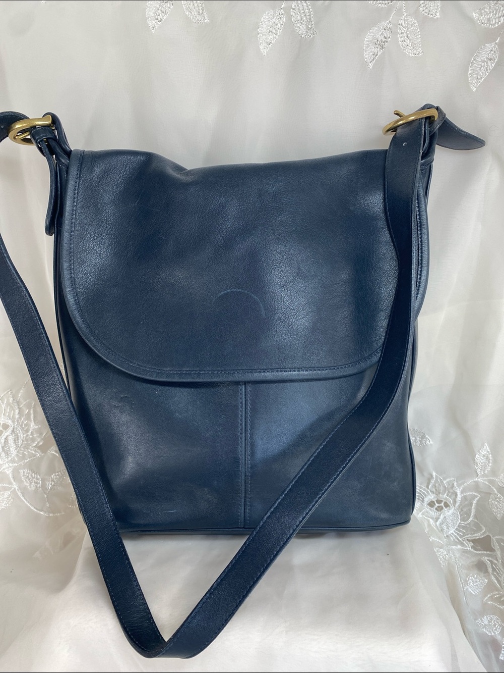 Vintage Coach Whitney Classic Navy Leather Crossbody Bag